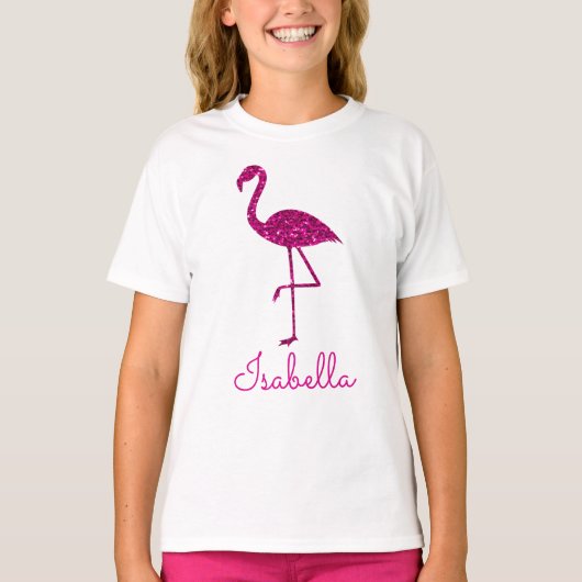 Sparkly flamingo Pink glitter sparkles personalise T-shirt (Voorkant)