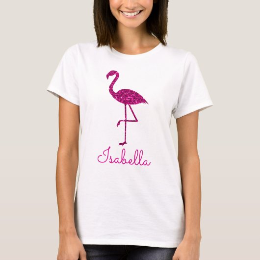 Sparkly flamingo Pink glitter sparkles personalise T-shirt (Voorkant)