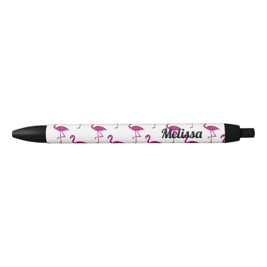 Sparkly flamingo Pink glitter sparkles personalise Zwarte Inkt Pen (Voorkant)