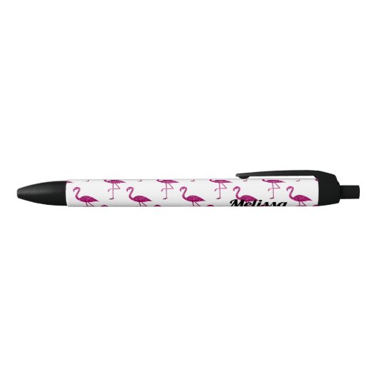Sparkly flamingo Pink glitter sparkles personalise Zwarte Inkt Pen (Bovenkant)