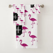 Sparkly flamingo Pink glitter sparters Monogram Bad Handdoek (Insitu)