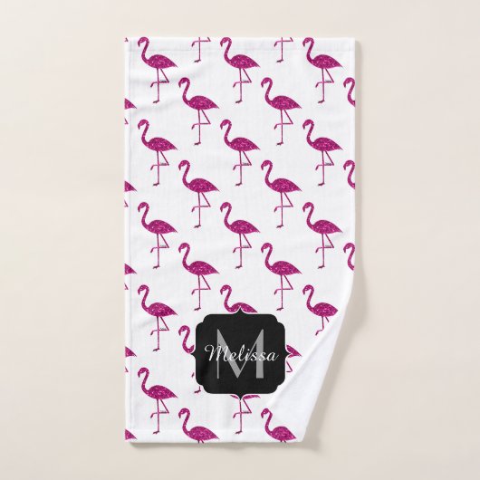 Sparkly flamingo Pink glitter sparters Monogram Bad Handdoek (Handdoek)