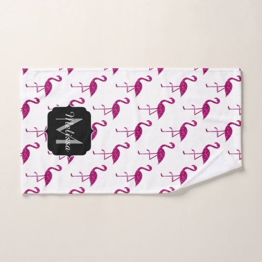 Sparkly flamingo Pink glitter sparters Monogram Bad Handdoek (Handdoek)