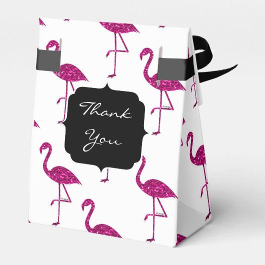 Sparkly flamingo Pink glitter sparters Monogram Bedankdoosjes (Achterkant)