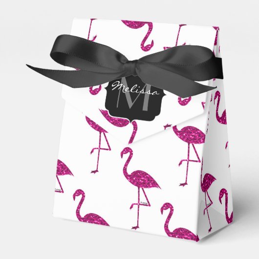 Sparkly flamingo Pink glitter sparters Monogram Bedankdoosjes (Voorkant Zijde)