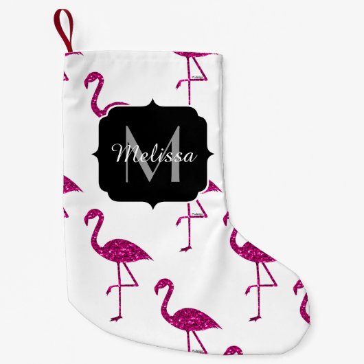 Sparkly flamingo Pink glitter sparters Monogram Kleine Kerstsok (Voorkant)