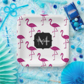 Sparkly flamingo Pink glitter sparters Monogram Papieren Bordje (Feest)
