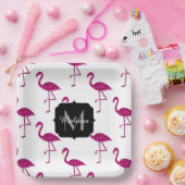 Sparkly flamingo Pink glitter sparters Monogram Papieren Bordje (Feest)