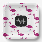Sparkly flamingo Pink glitter sparters Monogram Papieren Bordje (Voorkant)