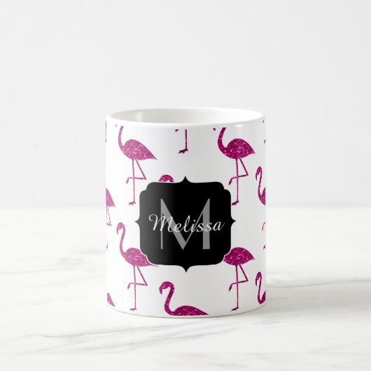 Sparkly flamingo Pink sparkles patroon Monogram Koffiemok (Center)