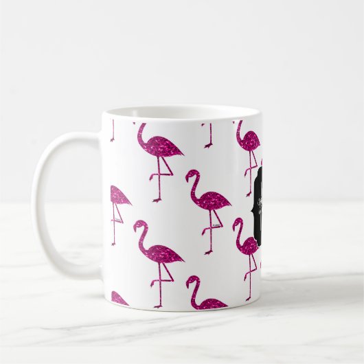 Sparkly flamingo Pink sparkles patroon Monogram Koffiemok (Links)