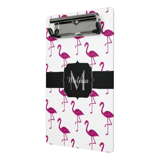 Sparkly flamingo Pink sparkles patroon Monogram Mini Klembord (Angled2)