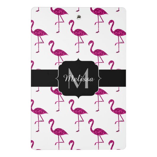 Sparkly flamingo Pink sparkles patroon Monogram Mini Klembord (Achterkant)