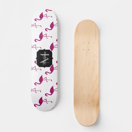 Sparkly flamingo Pink sparkles patroon Monogram Skateboard (Voorkant)