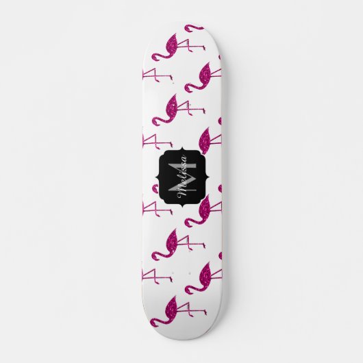 Sparkly flamingo Pink sparkles patroon Monogram Skateboard (Voorkant)