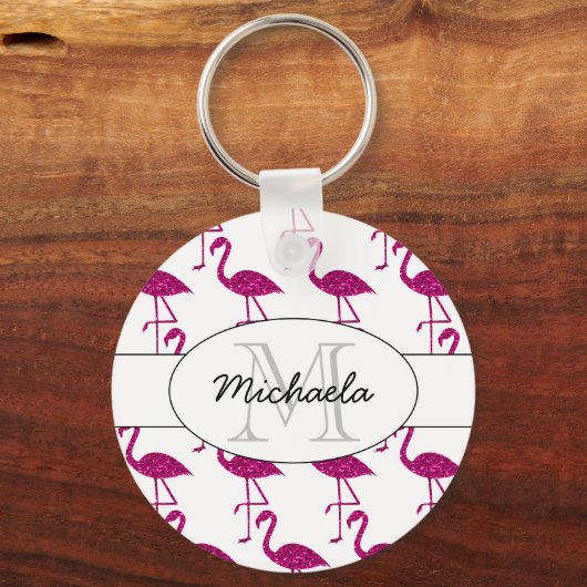 Sparkly flamingo Pink sparkles patroon Monogram Sleutelhanger (Achterkant)