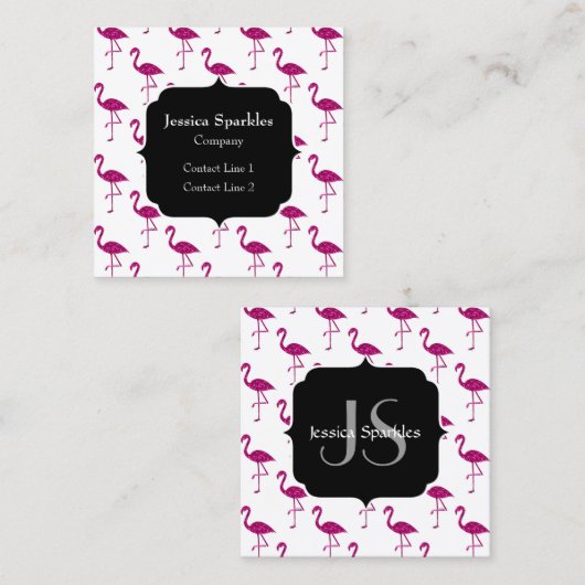 Sparkly flamingo Pink sparkles patroon Monogram Vierkante Visitekaartje (Voorkant / Achterkant)