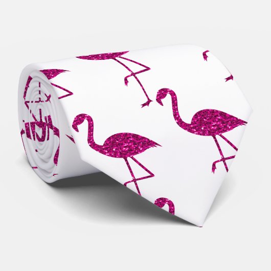Sparkly flamingo Roze faux sparkles patroon wit Stropdas (Opgerold)