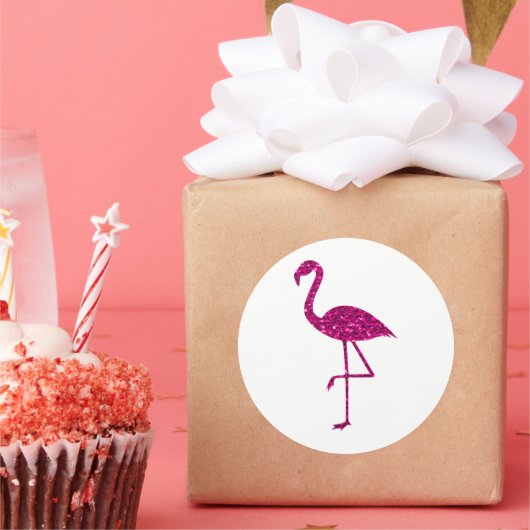 Sparkly flamingo Roze glitter faux sparkles Ronde Sticker (Feest)
