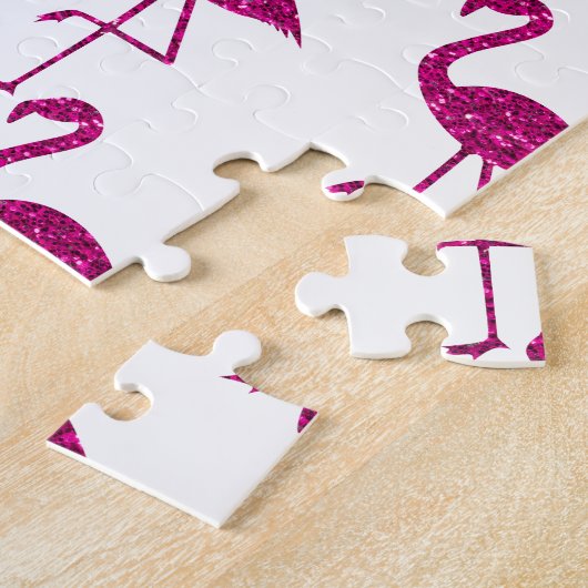 Sparkly flamingo Roze glitter faux sparkles wit Legpuzzel (Zijkant)
