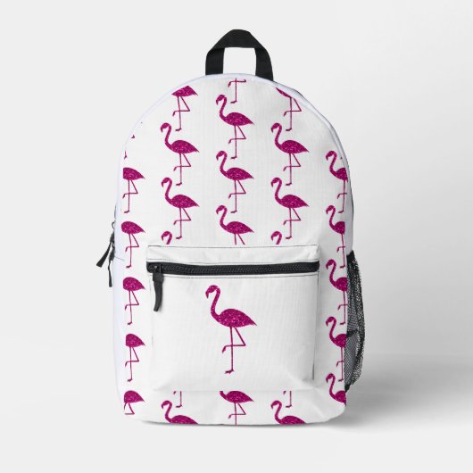 Sparkly flamingo Roze glitterpatroon wit Bedrukte Rugzak (Voorkant)