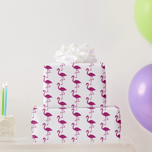 Sparkly flamingo Roze glitterpatroon wit Cadeaupapier (Feestgeschenken)