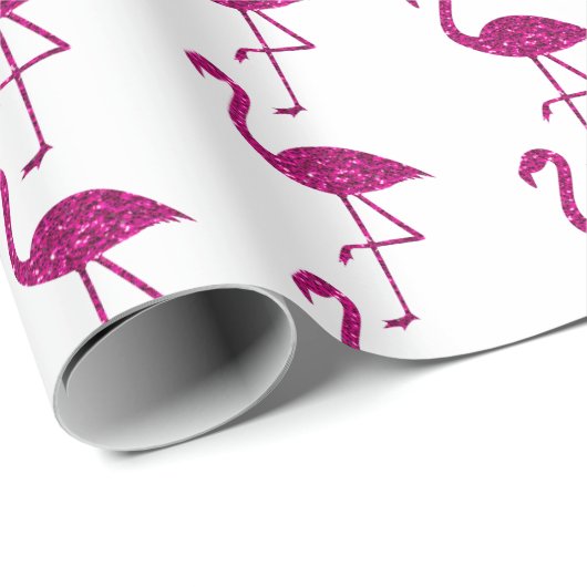 Sparkly flamingo Roze glitterpatroon wit Cadeaupapier (Rol Hoek)