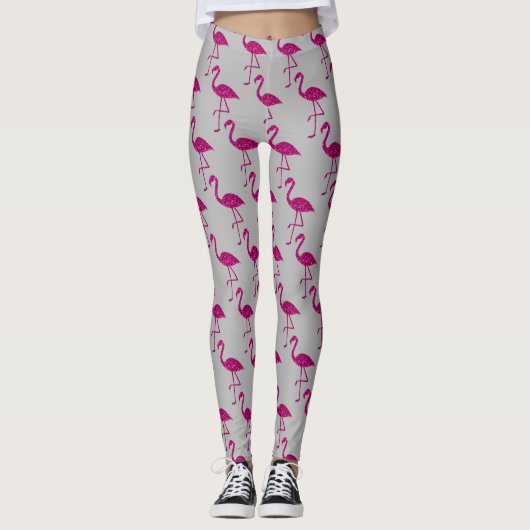 Sparkly flamingo Roze sprankelend patroon grijs Leggings (Voorkant)