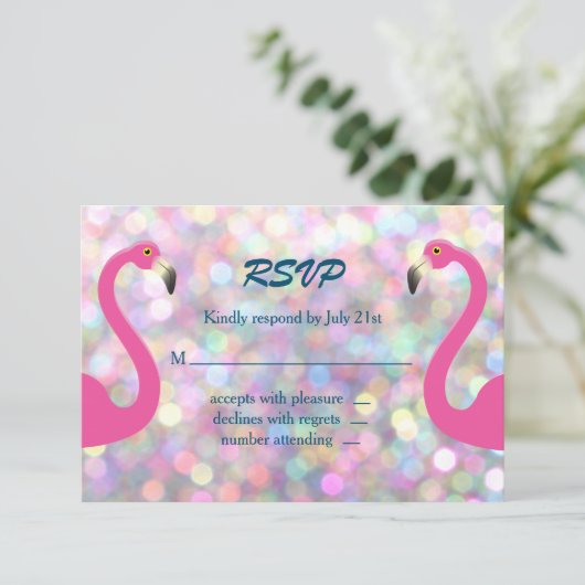 Sparkly Flamingo Wedding RSVP (Staand voorkant)