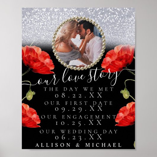 Sparkly Floral Photo Our Love Story Weddenschap Si Poster (Voorkant)
