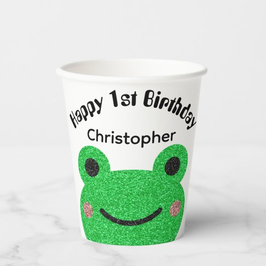 Sparkly Frog Happy Birthday Paper Cups Papieren Bekers (Voorkant)