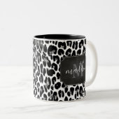 Sparkly Girly Glitter Leopard Monogramme Name Tweekleurige Koffiemok (Voorkant rechts)