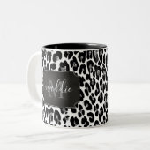 Sparkly Girly Glitter Leopard Monogramme Name Tweekleurige Koffiemok (Voorkant links)