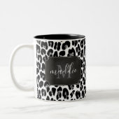 Sparkly Girly Glitter Leopard Monogramme Name Tweekleurige Koffiemok (Links)