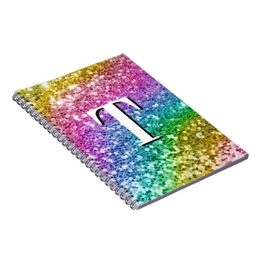 Sparkly Girly Rainbow Chunky Glitter Monogram Notitieboek (Rechterzijde)
