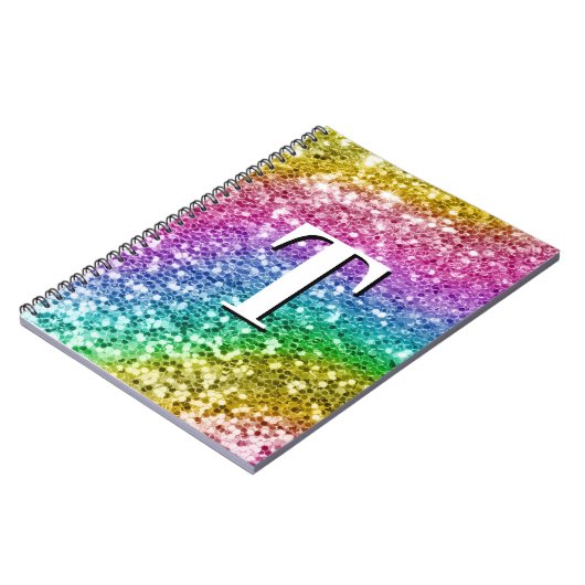 Sparkly Girly Rainbow Chunky Glitter Monogram Notitieboek (Linkerzijde)