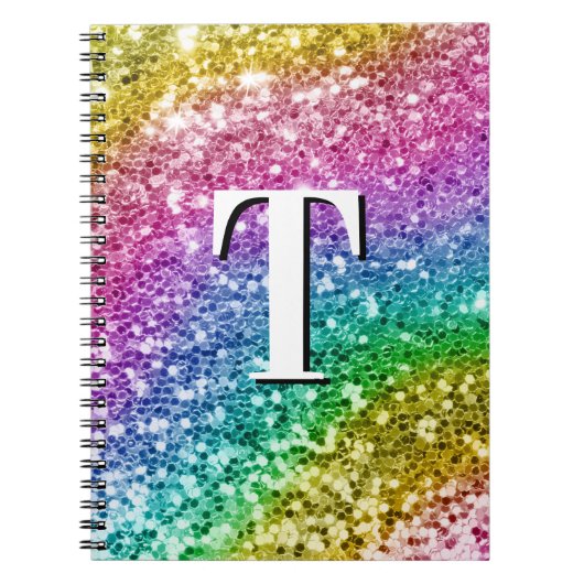 Sparkly Girly Rainbow Chunky Glitter Monogram Notitieboek (Voorkant)