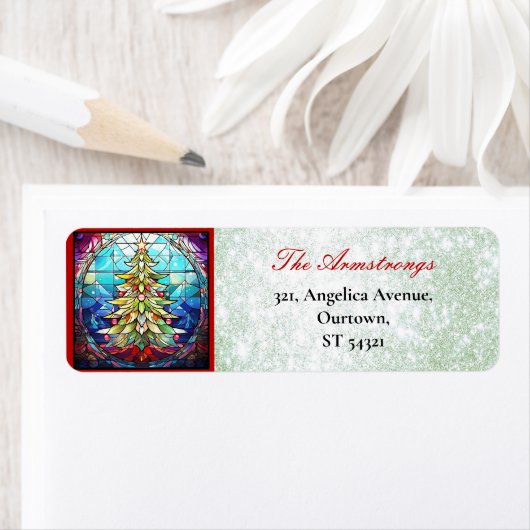 Sparkly Glas in lood Kerstboom Groene Glitter Etiket (Insitu)