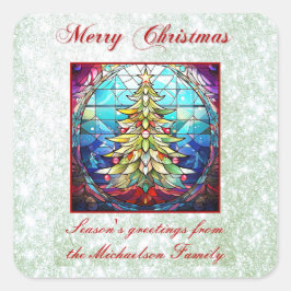 Sparkly Glas in lood Kerstboom Groene Glitter Vierkante Sticker