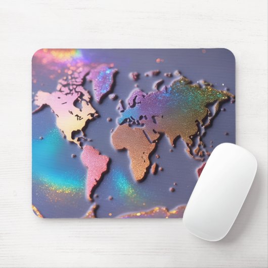 Sparkly Glitter 3D Kleurrijke Wereldkaart Muismat (Met muis)