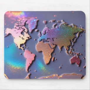 Sparkly Glitter 3D Kleurrijke Wereldkaart Muismat