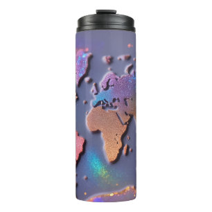 Sparkly Glitter 3D Kleurrijke Wereldkaart Thermosbeker