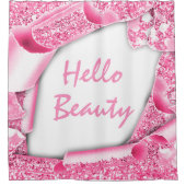 Sparkly Glitter 3D PINK Lijst HALLO Girly Douchegordijn (Voorkant)