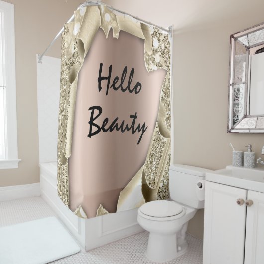 Sparkly Glitter 3D Roos Gold HALLO Girly Douchegordijn (In situ)