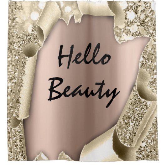 Sparkly Glitter 3D Roos Gold HALLO Girly Douchegordijn (Voorkant)