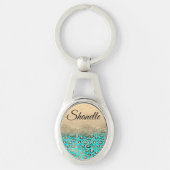 Sparkly Glitter Chique Turquoise Leopard Custom Sleutelhanger (Voorkant)
