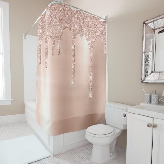 Sparkly Glitter Drift roze Rose Gold Blush Lux Douchegordijn (In situ)