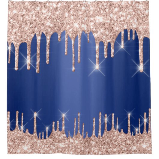 Sparkly Glitter Drift roze Rose Gold Blush Navy Douchegordijn (Voorkant)