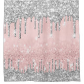 Sparkly Glitter droogt roze, grijs meisje Douchegordijn (Voorkant)