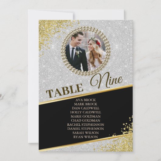 Sparkly Glitter Elegant Photo Seating Chart Kaart (Voorkant)